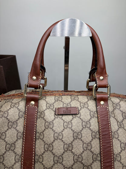 Vintage Gucci GG Supreme Duffle Bag Beige Brown Gold
