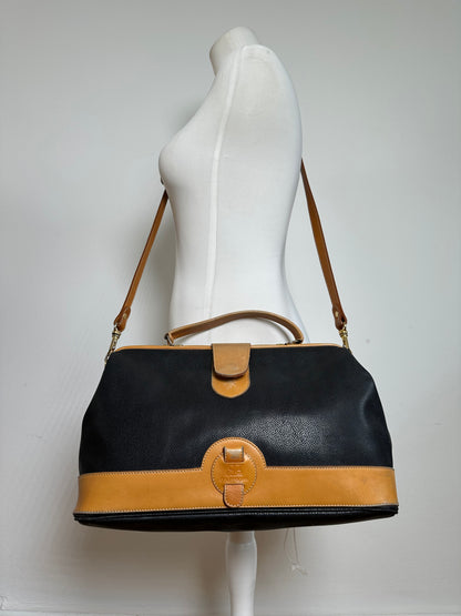 Vintage Courreges Paris Leather 2Way Handbag Black Brown