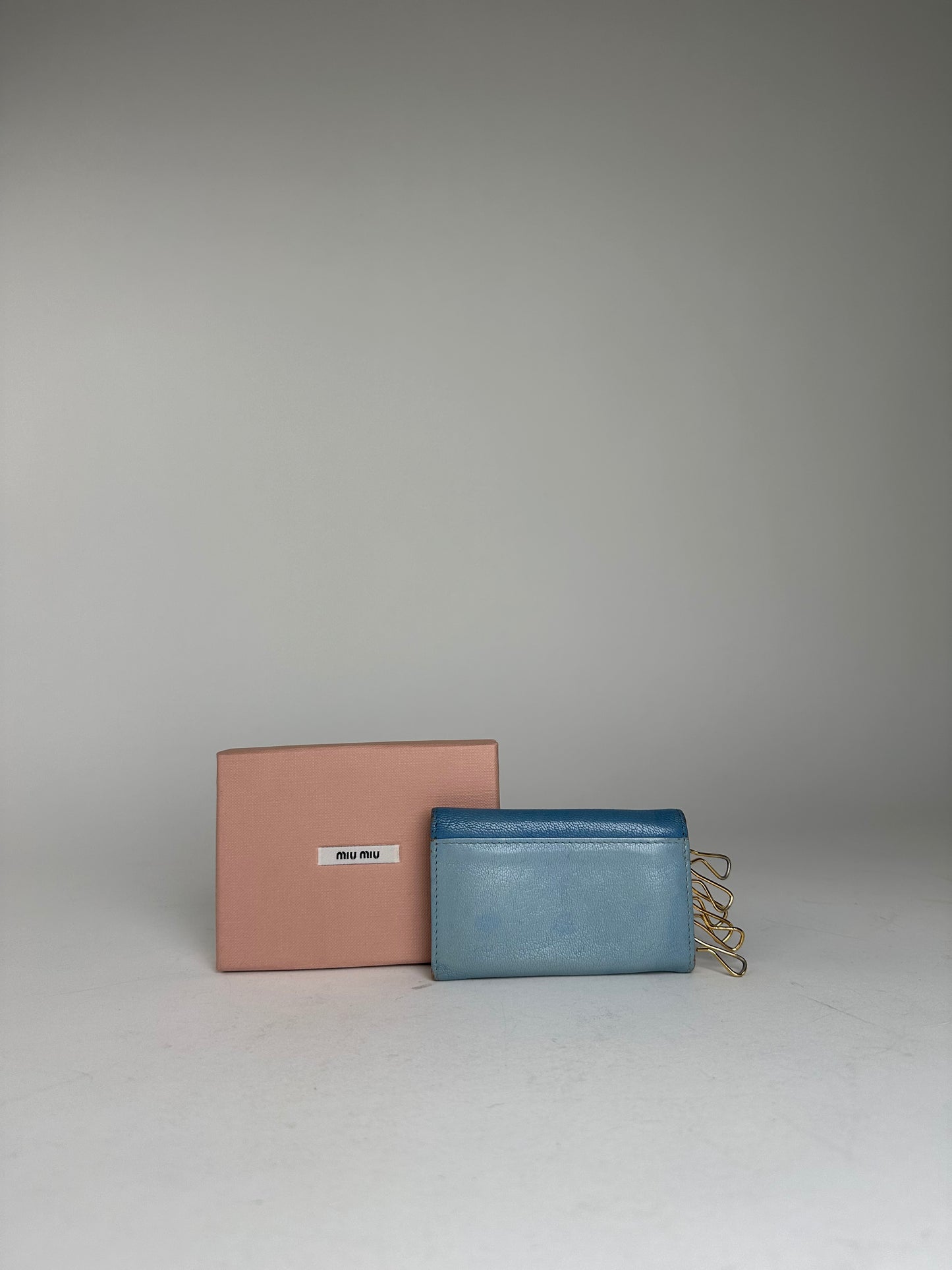 Miu Miu Leather Key Holder Blue Gold-Tone Hardware