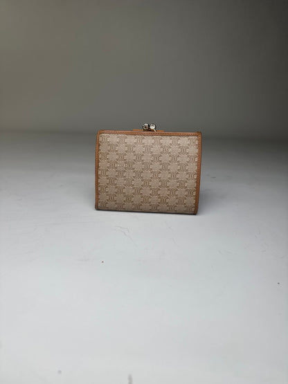 Vintage Celine Canvas Wallet Beige Brown Gold
