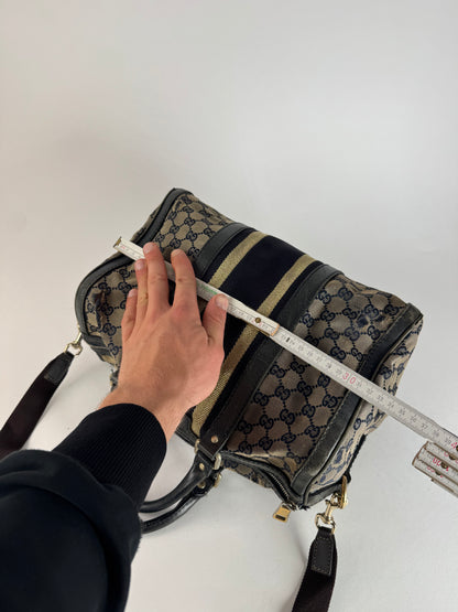 Vintage Gucci Monogram Boston 2Way Bag Beige Black