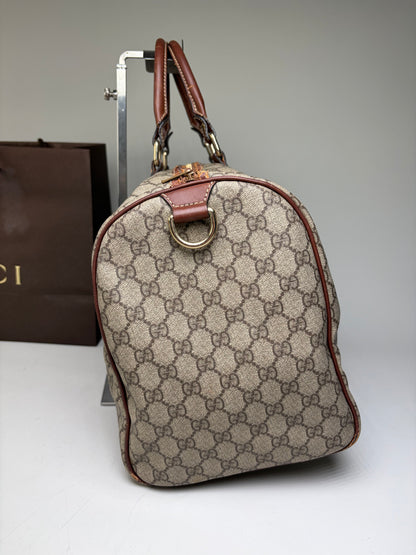 Vintage Gucci GG Supreme Duffle Bag Beige Brown Gold