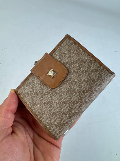Vintage Celine Canvas Wallet Beige Brown Gold
