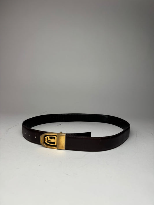 Vintage Celine Carriage Logo Leather belt Brown