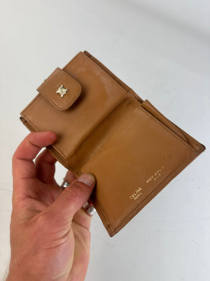 Vintage Celine Canvas Wallet Beige Brown Gold