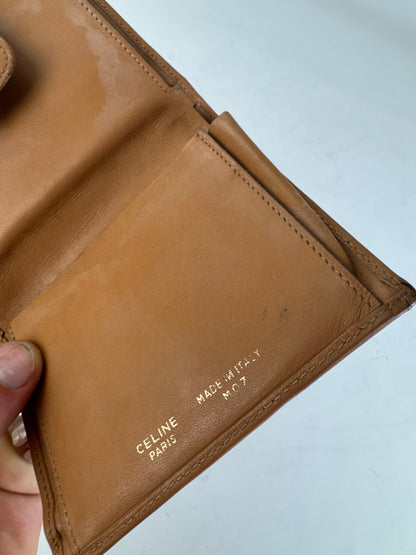 Vintage Celine Canvas Wallet Beige Brown Gold