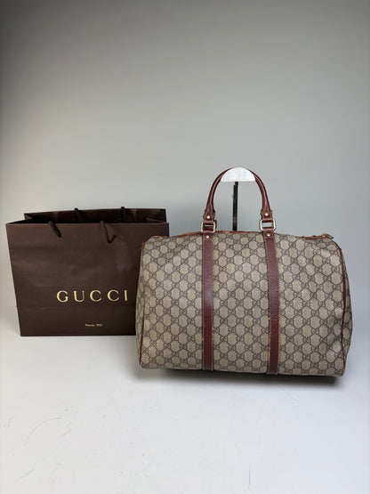 Vintage Gucci GG Supreme Duffle Bag Beige Brown Gold