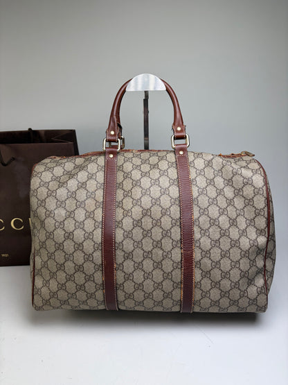 Vintage Gucci GG Supreme Duffle Bag Beige Brown Gold