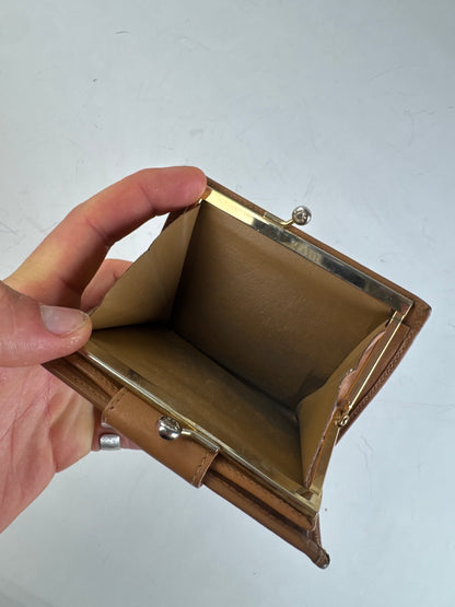 Vintage Celine Canvas Wallet Beige Brown Gold