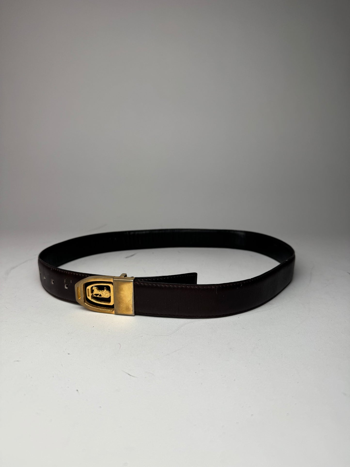 Vintage Celine Carriage Logo Leather belt Brown