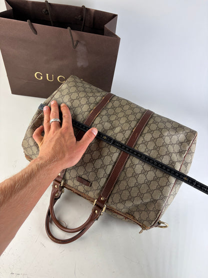 Vintage Gucci GG Supreme Duffle Bag Beige Brown Gold