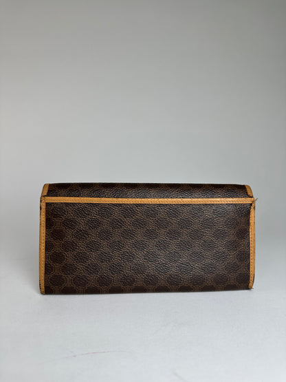 Vintage Celine Paris Triomphe Monogram Leather Long Wallet Brown