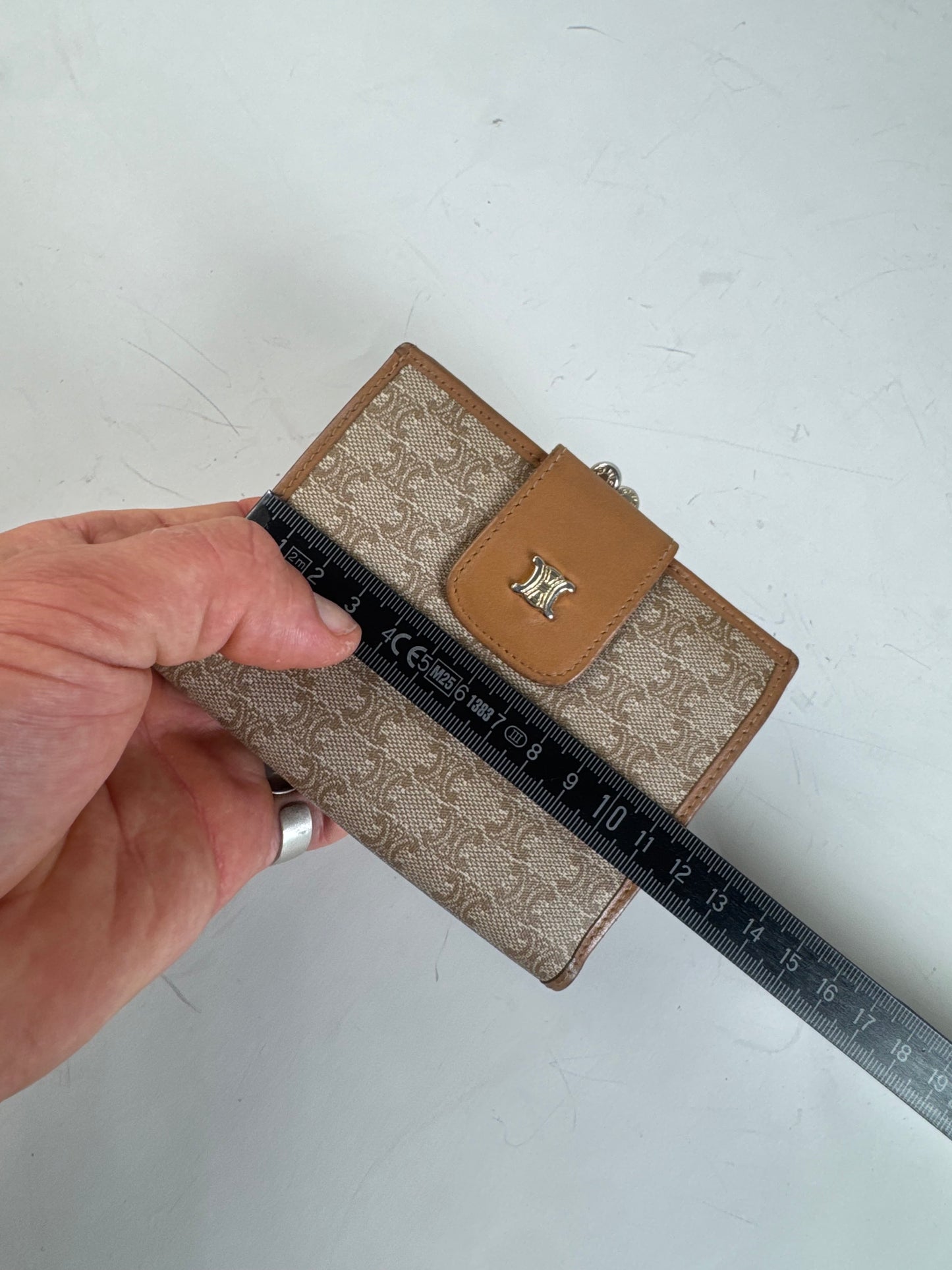 Vintage Celine Canvas Wallet Beige Brown Gold