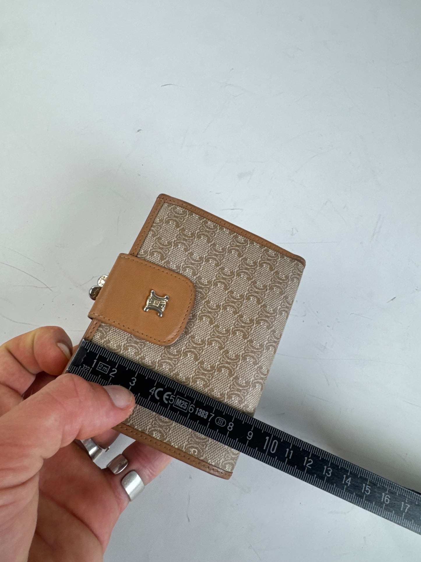 Vintage Celine Canvas Wallet Beige Brown Gold