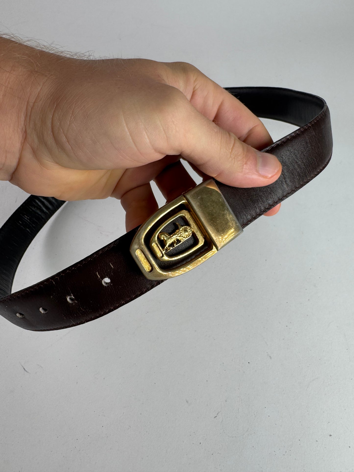 Vintage Celine Carriage Logo Leather belt Brown