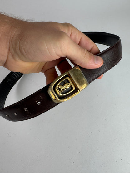 Vintage Celine Carriage Logo Leather belt Brown
