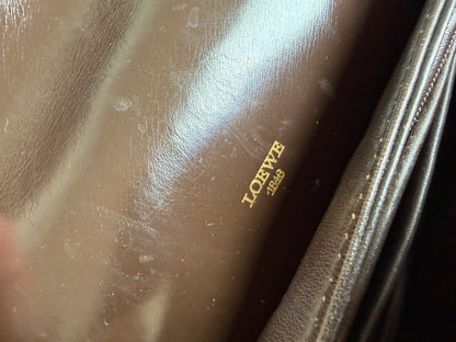 Vintage Loewe Smooth Leather Flap Crossbody Bag Dark Brown