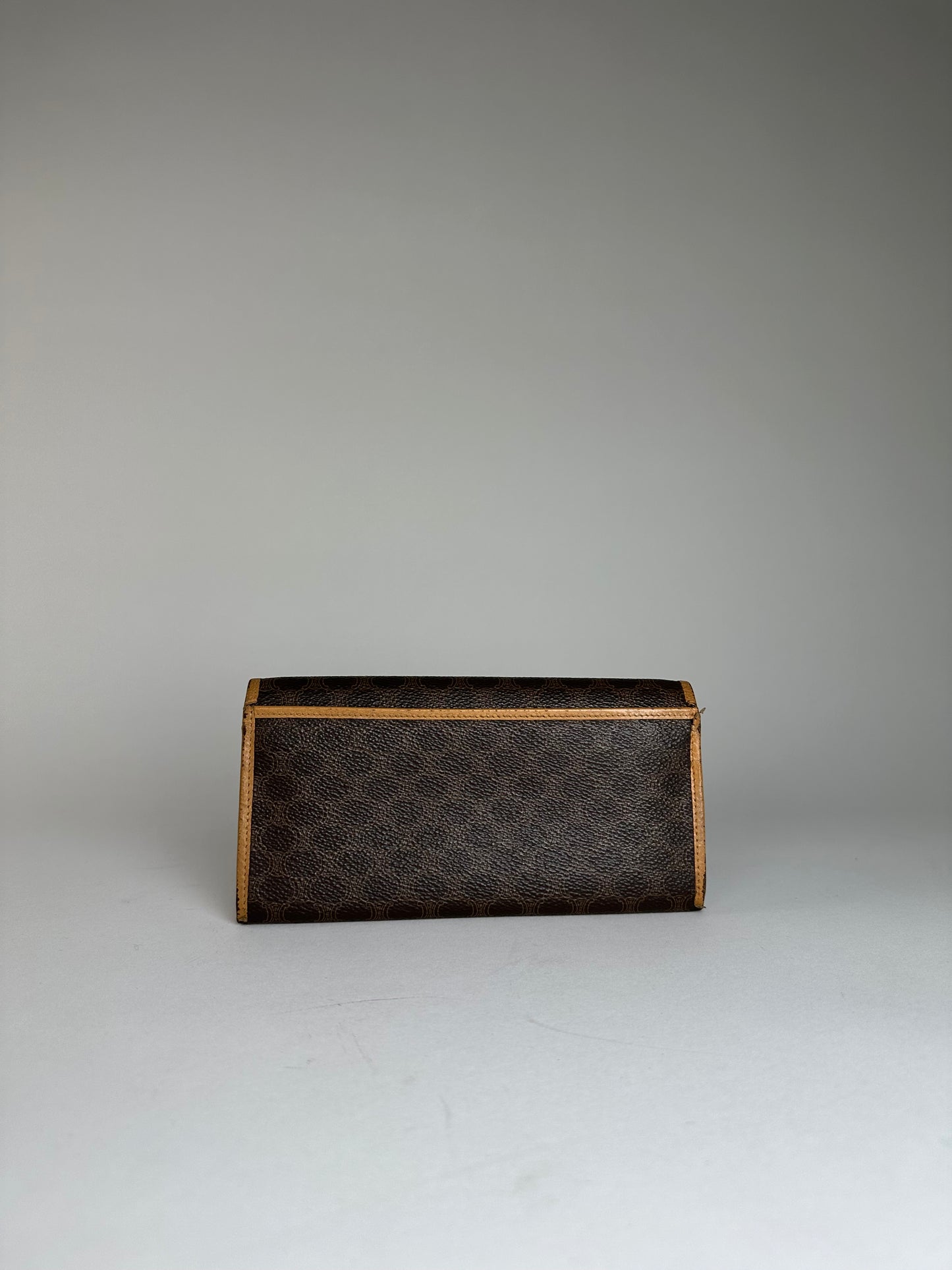 Vintage Celine Paris Triomphe Monogram Leather Long Wallet Brown