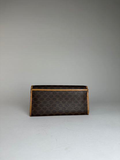Vintage Celine Paris Triomphe Monogram Leather Long Wallet Brown