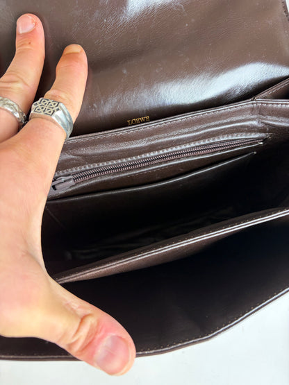 Vintage Loewe Smooth Leather Flap Crossbody Bag Dark Brown