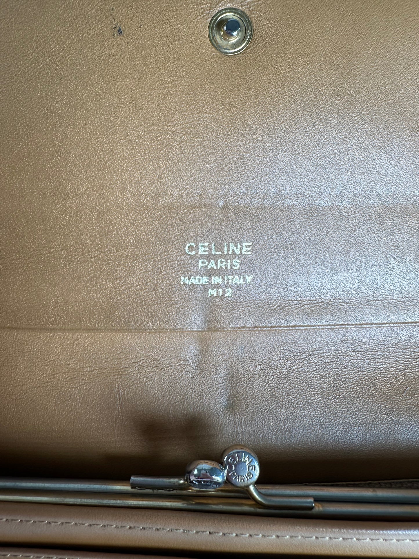 Vintage Celine Paris Triomphe Monogram Leather Long Wallet Brown