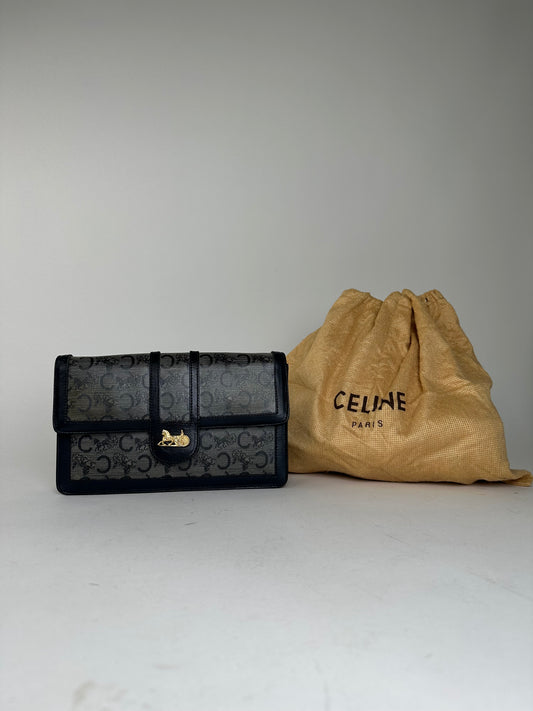 Vintage Celine Leather Wallet Black Monogram