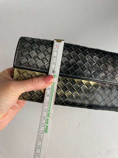 Vintage Bottega Veneta Intrecciato Leather Wallet Black Gold
