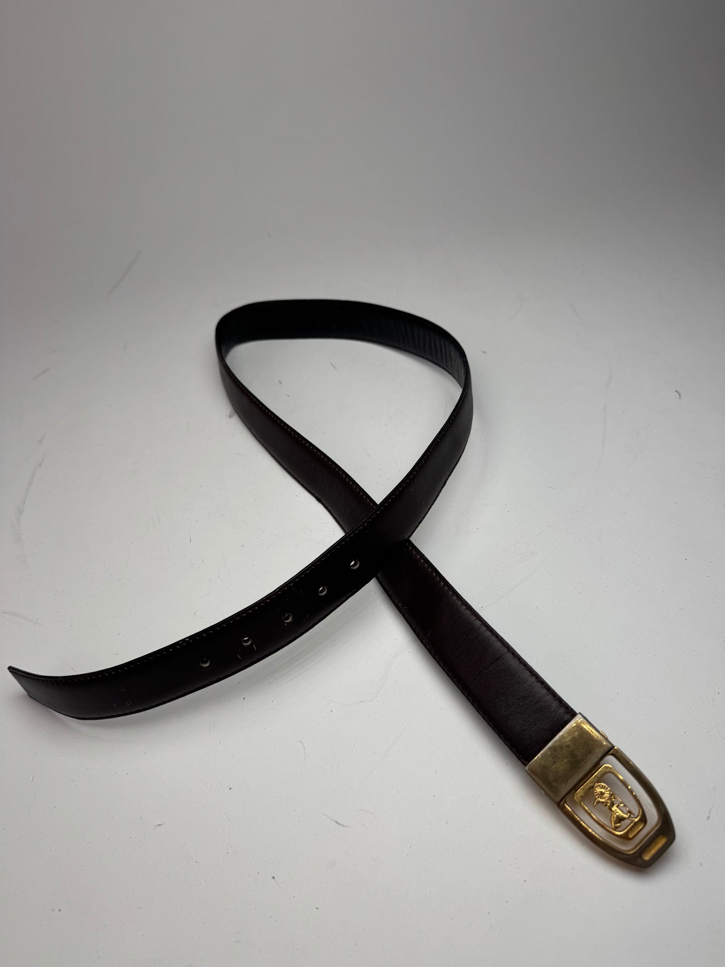 Vintage Celine Carriage Logo Leather belt Brown