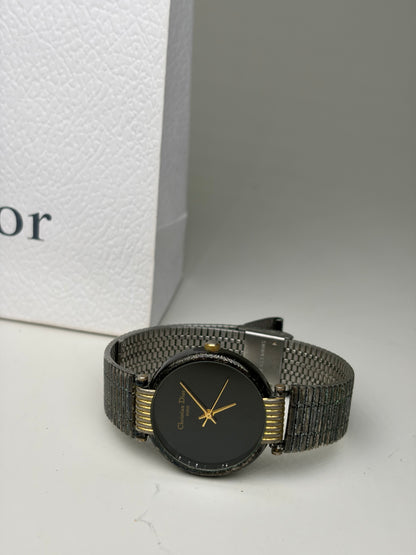 Vintage Dior Stainless Steel Mesh Bracelet Watch Black Gold