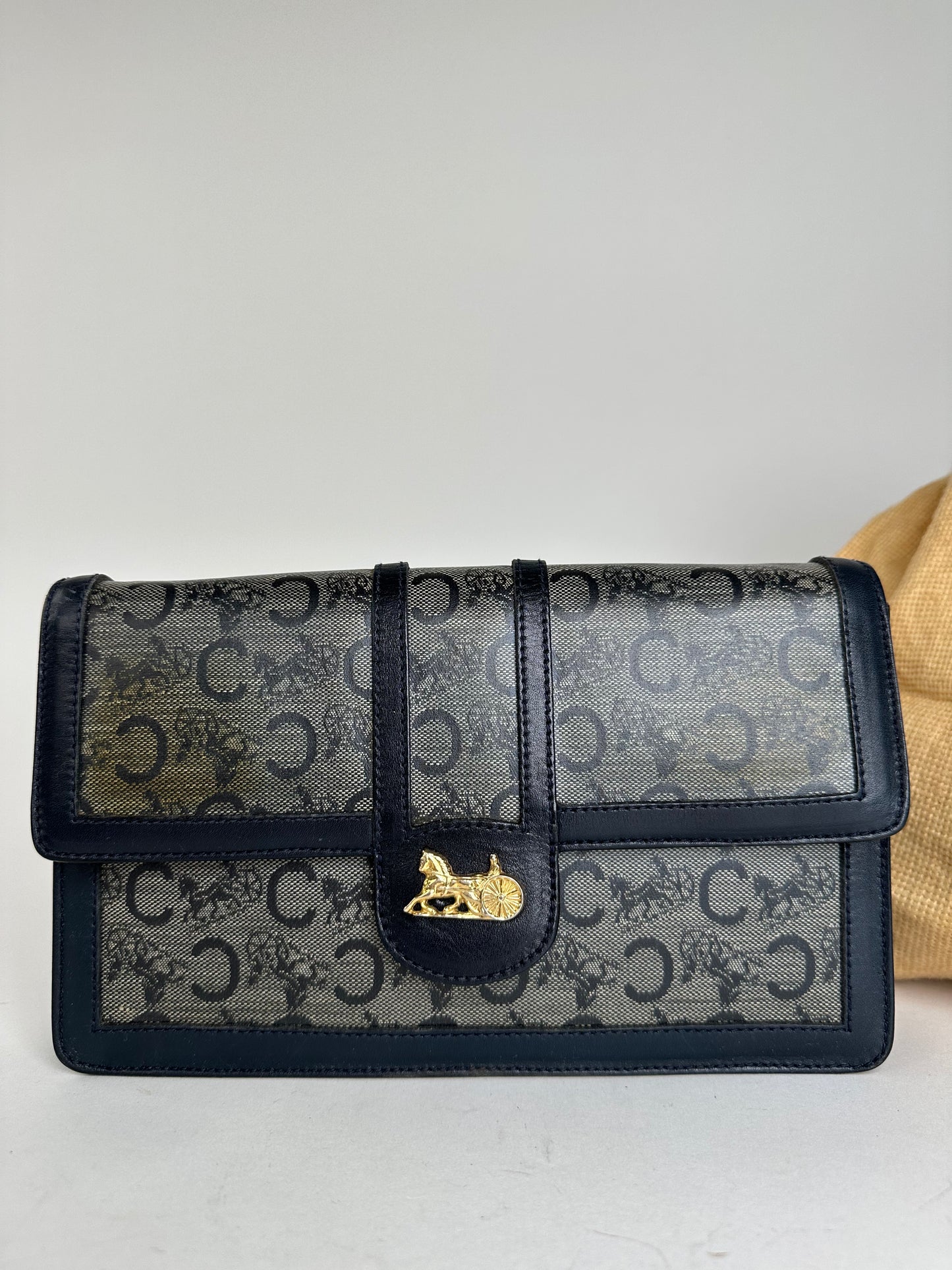 Vintage Celine Leather Wallet Black Monogram