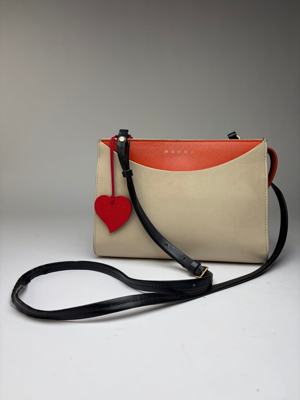 Vintage Marni Saffiano Leather Structured Crossbody Bag c. 2018 Cream Orange Black