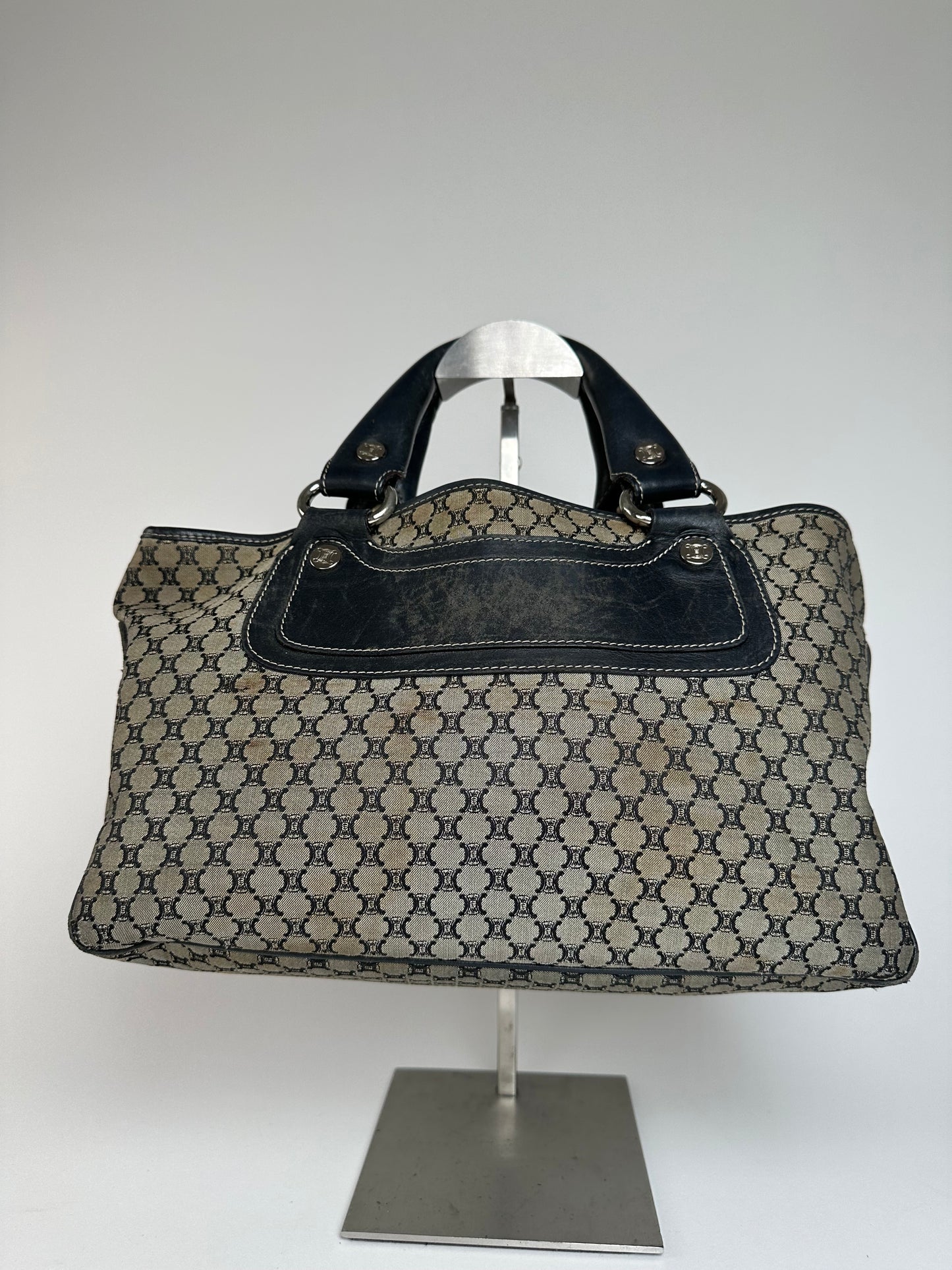 Vintage Celine Triomphe Monogram Boogie Handbag Grey Black