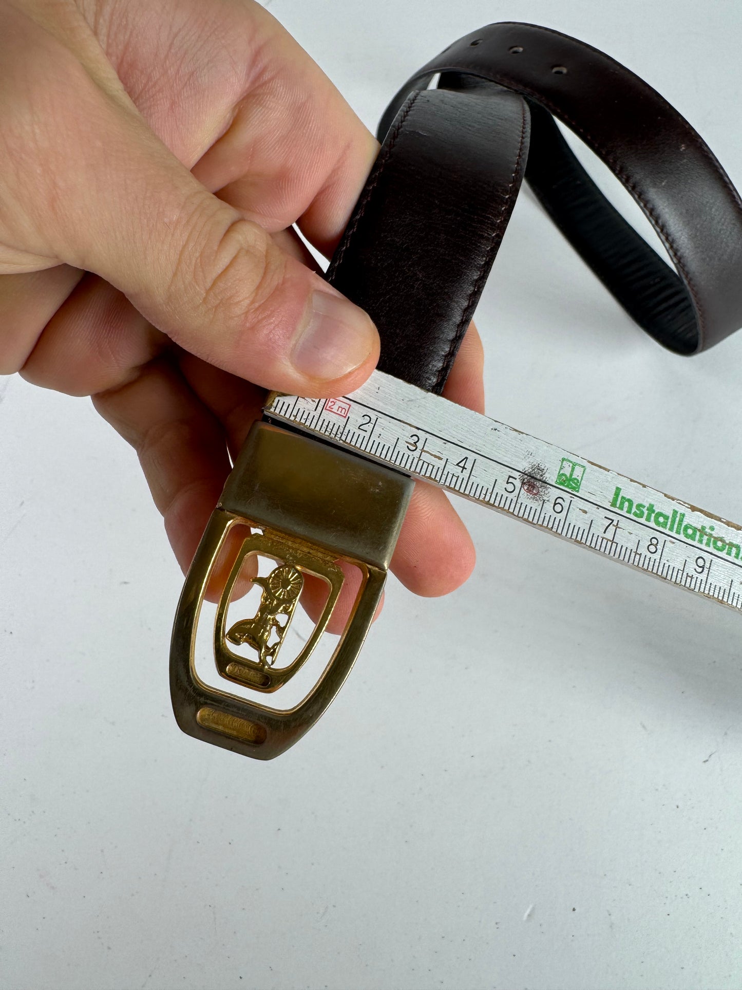 Vintage Celine Carriage Logo Leather belt Brown