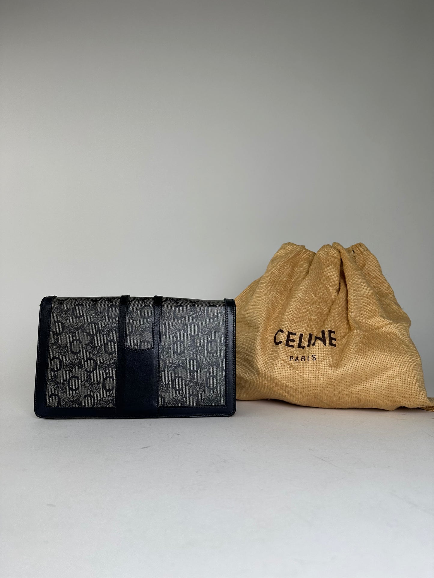 Vintage Celine Leather Wallet Black Monogram