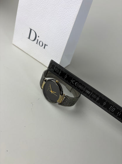 Vintage Dior Stainless Steel Mesh Bracelet Watch Black Gold