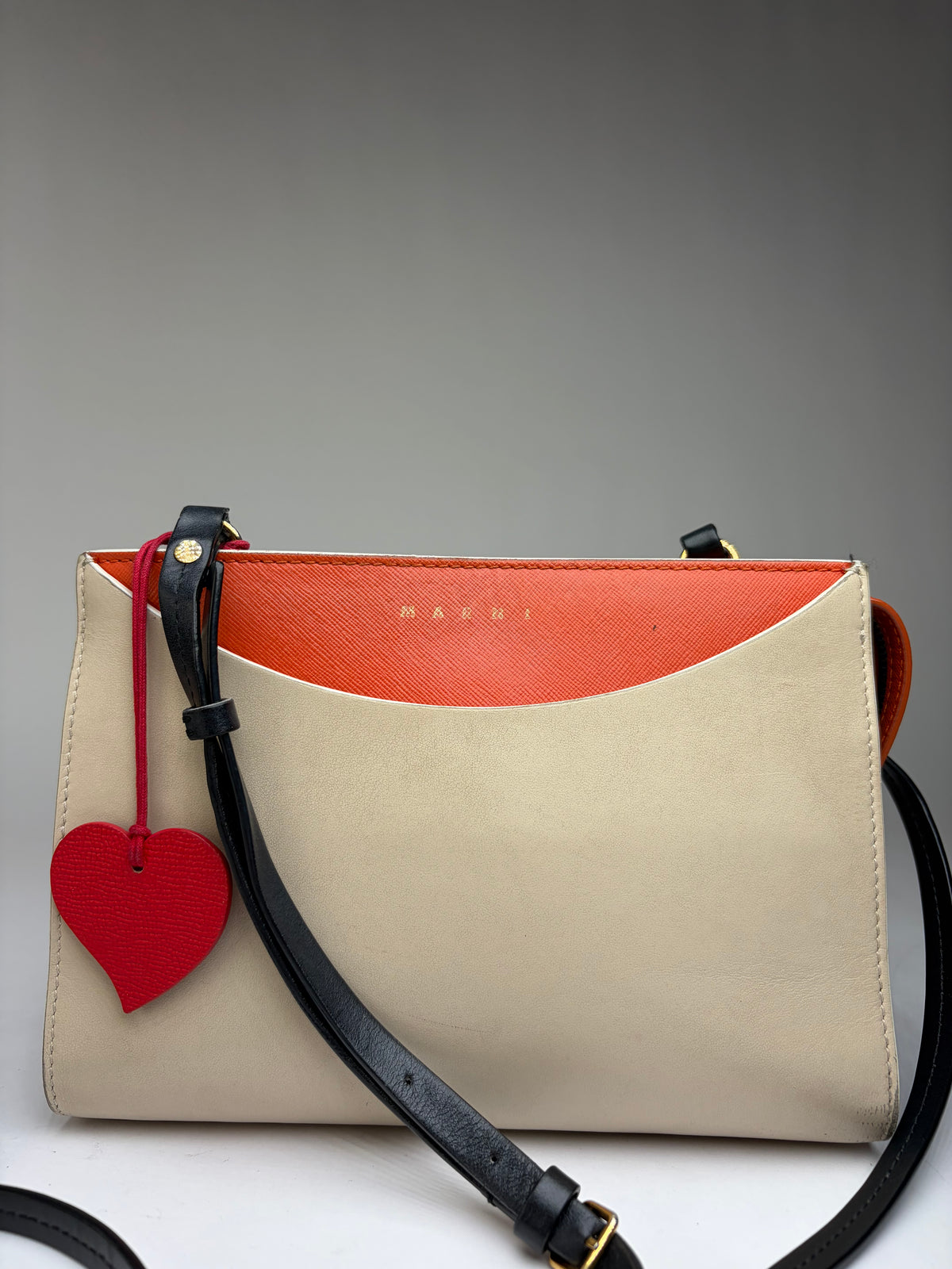 Vintage Marni Saffiano Leather Structured Crossbody Bag c. 2018 Cream Orange Black