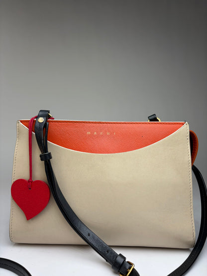 Vintage Marni Saffiano Leather Structured Crossbody Bag c. 2018 Cream Orange Black