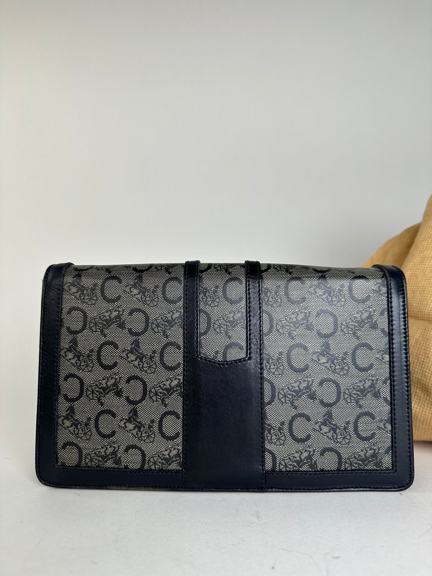 Vintage Celine Leather Wallet Black Monogram