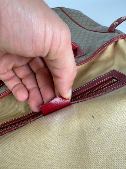 Sac vintage en cuir Céline beige monogramme rouge