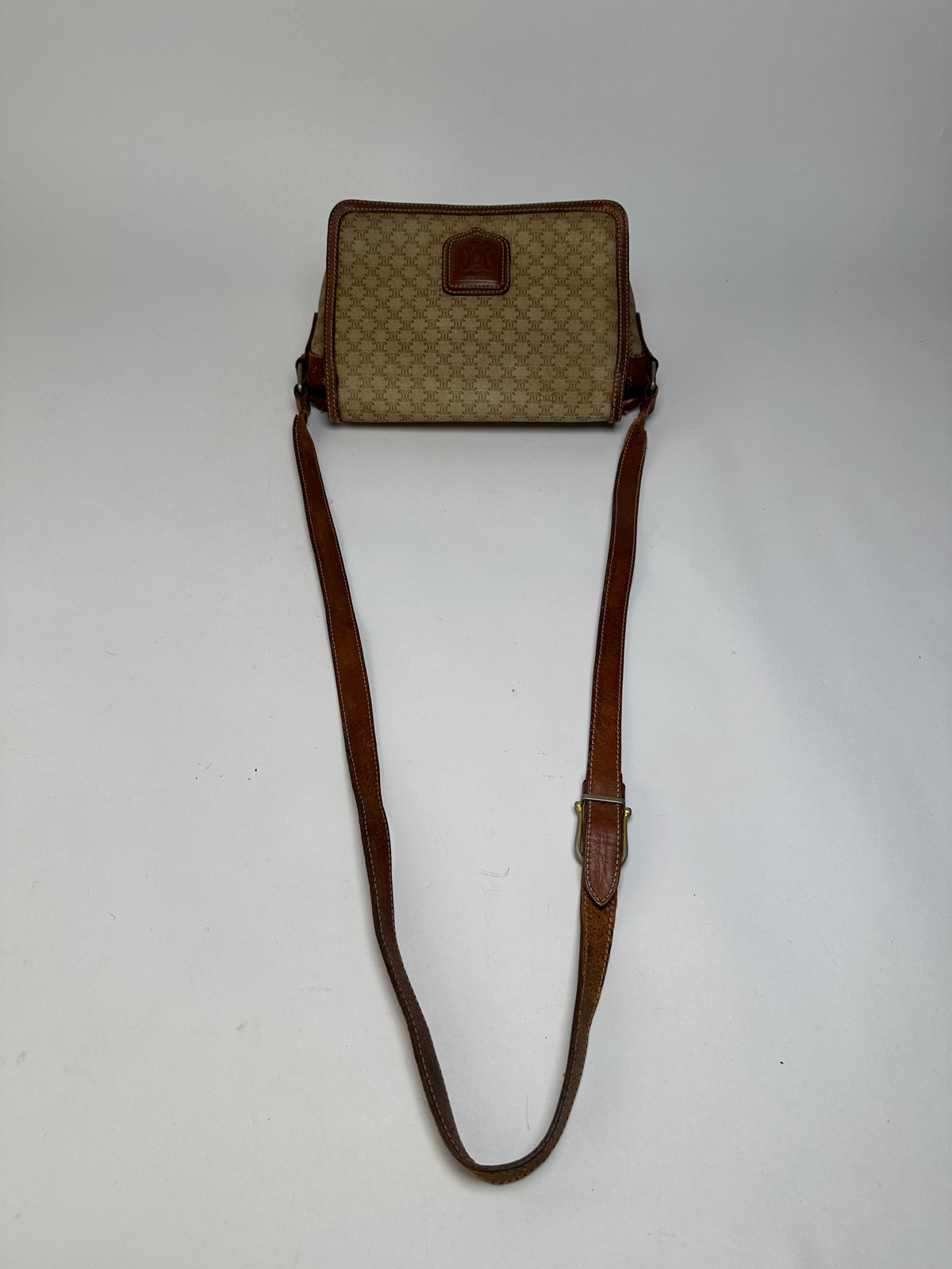 Vintage Celine Macadam Canvas Flap Crossbody Bag Late 1980s Beige Brown