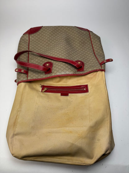 Sac vintage en cuir Céline beige monogramme rouge