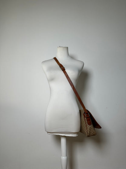 Vintage Celine Macadam Canvas Flap Crossbody Bag Late 1980s Beige Brown