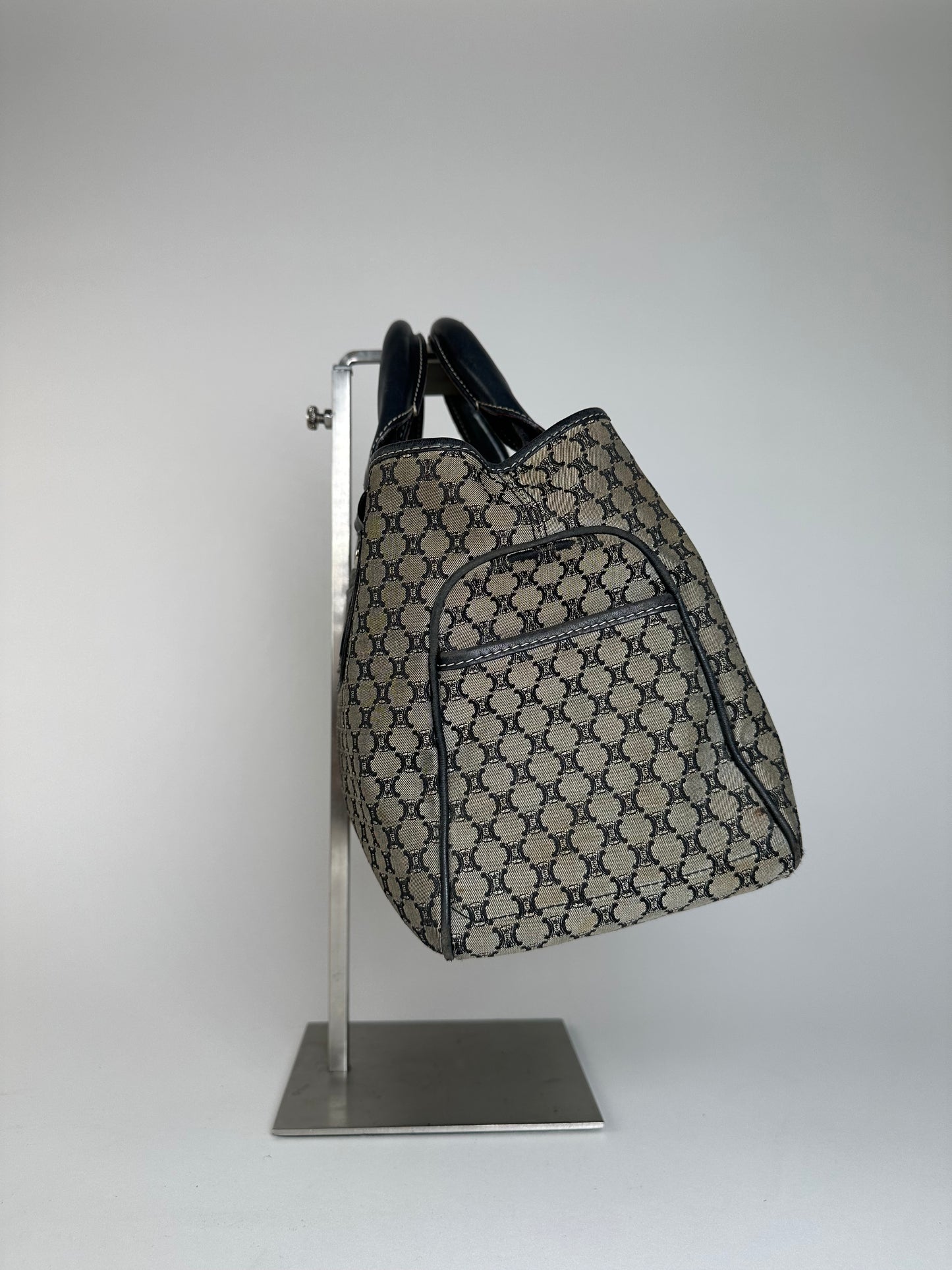 Vintage Celine Triomphe Monogram Boogie Handbag Grey Black