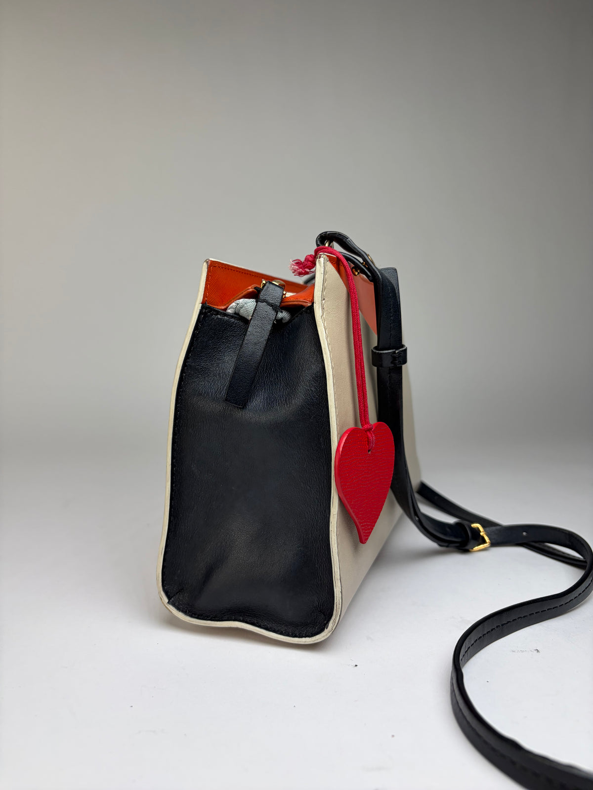 Vintage Marni Saffiano Leather Structured Crossbody Bag c. 2018 Cream Orange Black