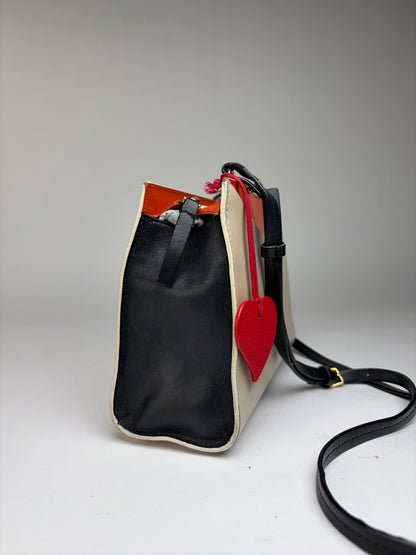 Vintage Marni Saffiano Leather Structured Crossbody Bag c. 2018 Cream Orange Black