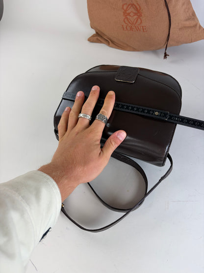 Vintage Loewe Smooth Leather Flap Crossbody Bag Dark Brown