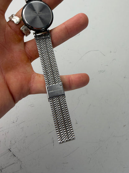 Vintage Dior Stainless Steel Mesh Bracelet Watch Black Gold