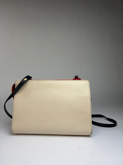 Vintage Marni Saffiano Leather Structured Crossbody Bag c. 2018 Cream Orange Black