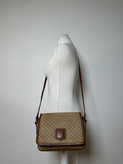 Vintage Celine Macadam Canvas Flap Crossbody Bag Late 1980s Beige Brown