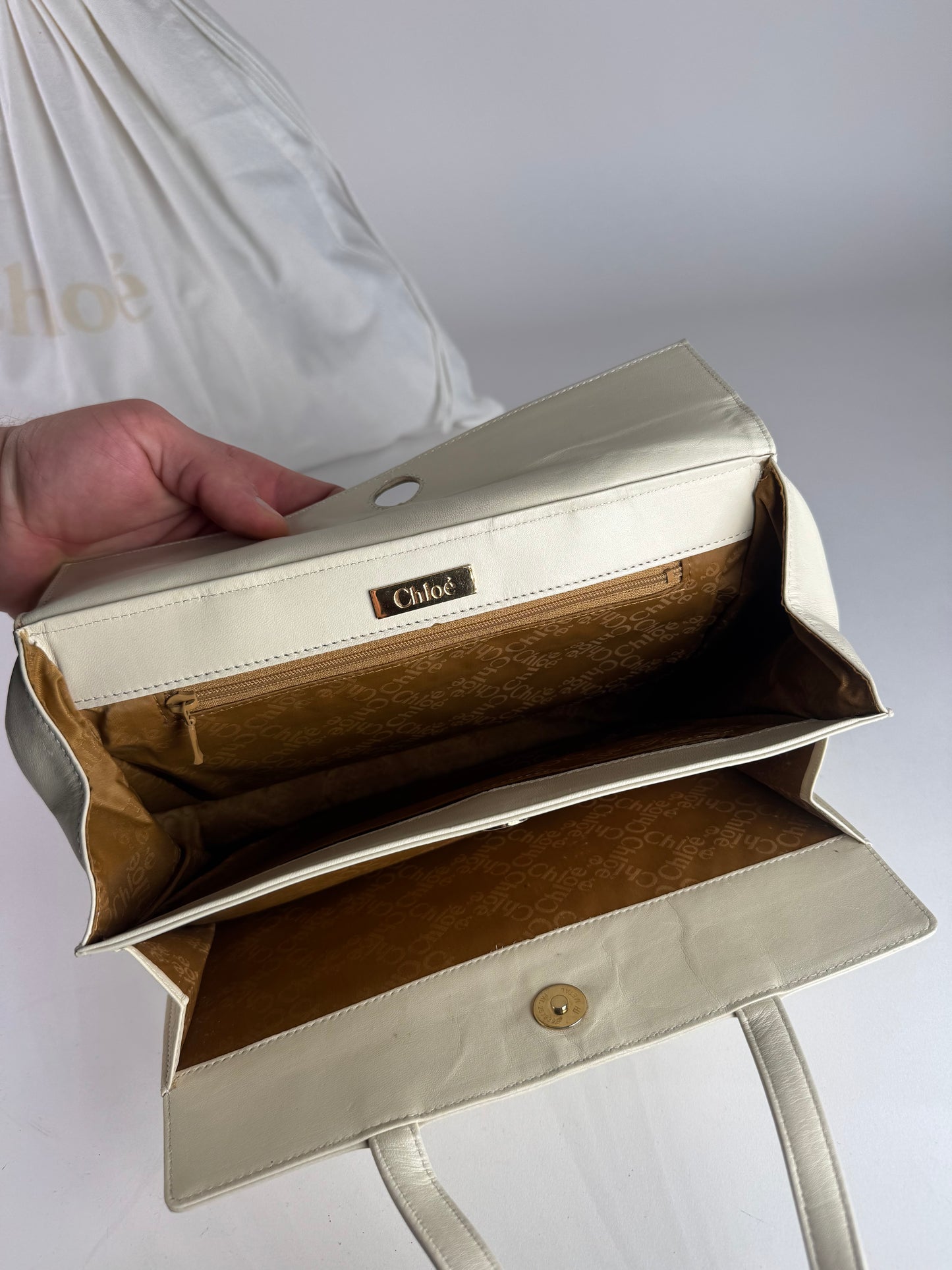 Vintage Chloe Leather Handbag Grey White